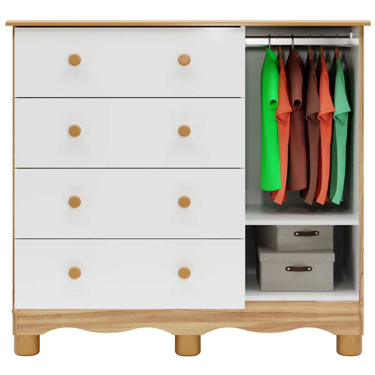 Guarda-Roupa 3 Portas Tedy + Berço Americano Uli + Cômoda Tedy Branco Brilho/Amêndoa – PEROBA MÓVEIS