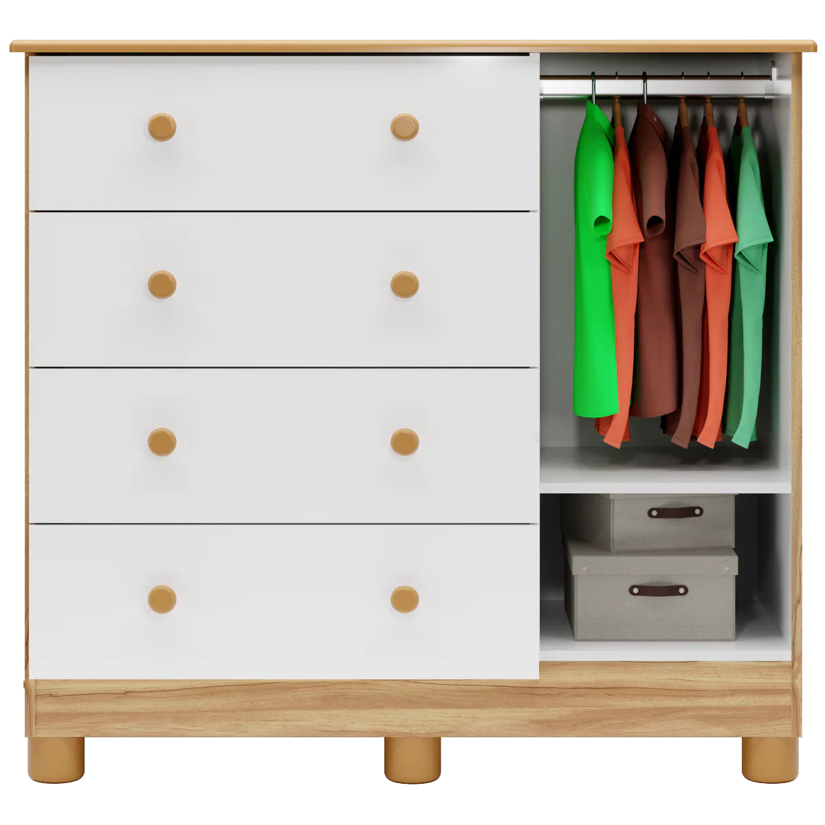 Guarda-Roupa 3 Portas Tedy + Berço Americano Uli + Cômoda Tedy Branco Brilho/Amêndoa – PEROBA MÓVEIS