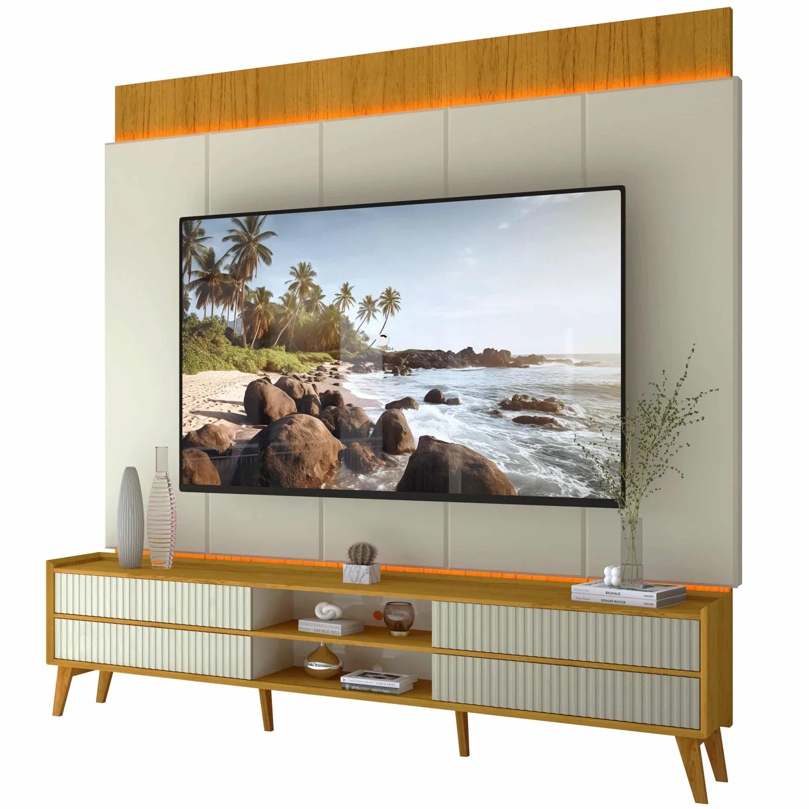 Painel + Rack até 85″ Magnífico Naturale/Off White – GELIUS