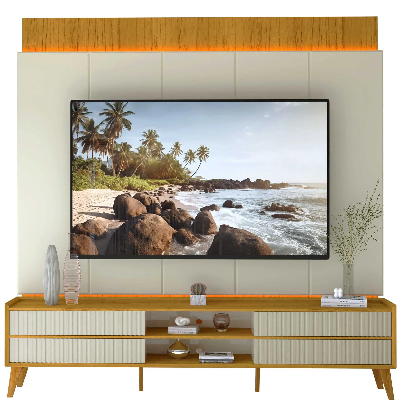 Painel + Rack até 85″ Magnífico Naturale/Off White – GELIUS