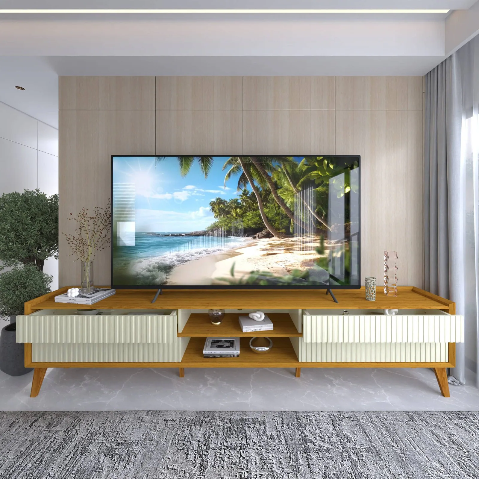 Rack até 85″ Magnífico 212 Naturale/Off White – GELIUS