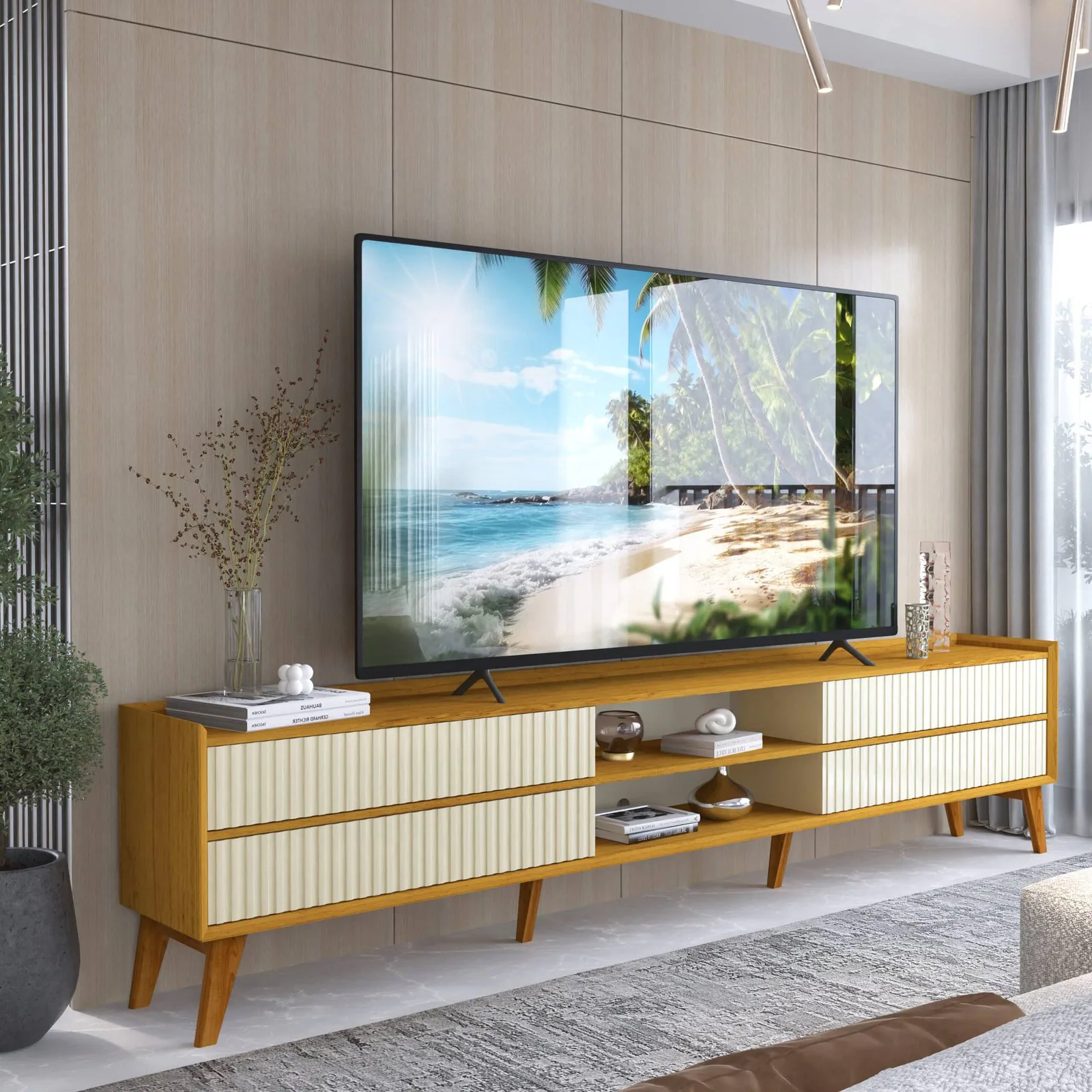 Rack até 85″ Magnífico 212 Naturale/Off White – GELIUS