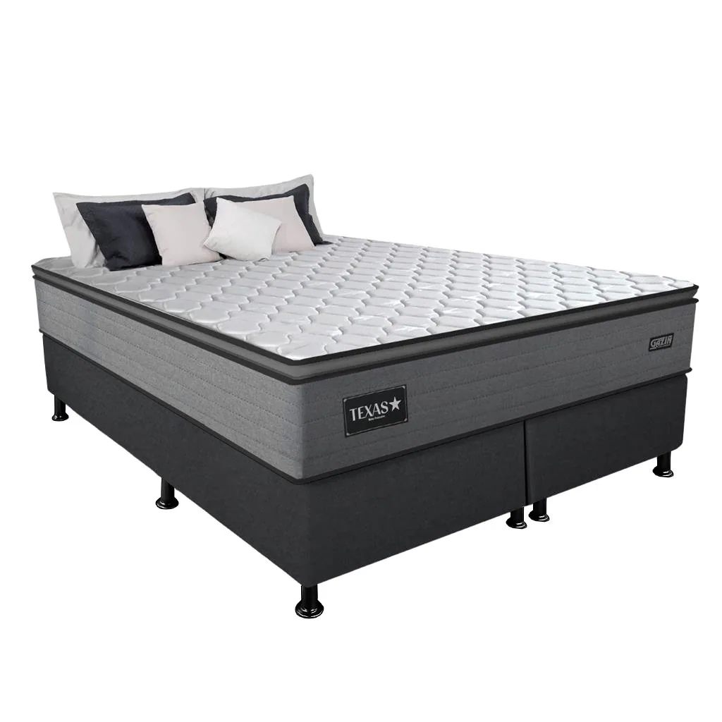 Colchão Queen Texas 29 cm D28 Molas Ensacadas + Base Simples Corino Preto – GAZIN COLCHÕES + ALTO NÍVEL