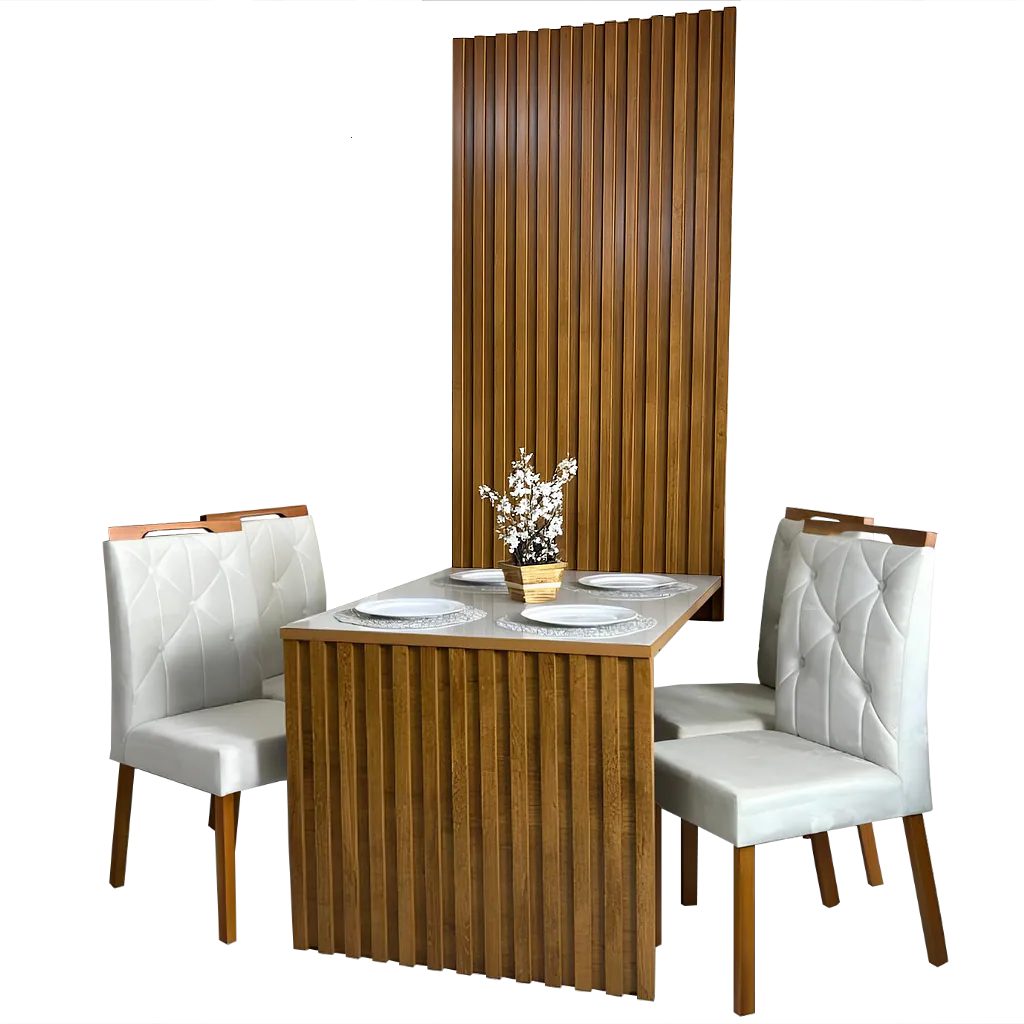 Mesa Cancun 120 Cinamomo/Off White com 4 Cadeiras Yasmim Veludo Bege – CEL MÓVEIS + KM DECOR