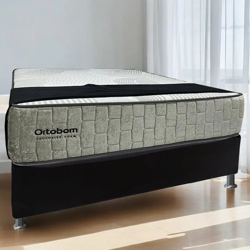 Colchão Casal Exclusive Foam 30 cm HR 33 + Base Simples Corino Preto – ORTOBOM + BIOSTAR