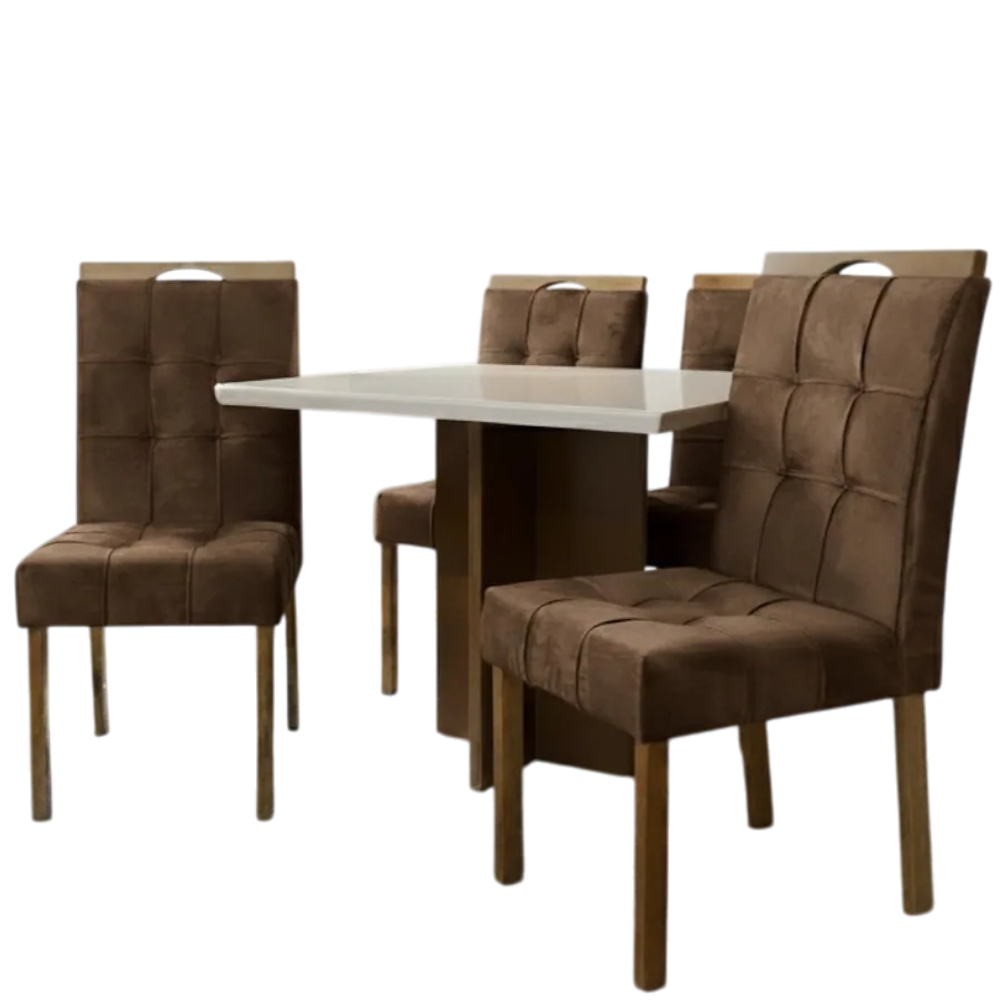 Mesa Salinas/Helô/Los Angeles 90 Cinamomo/Off White com 4 Cadeiras Sophia Veludo Marrom – CEL MÓVEIS + WM DECOR