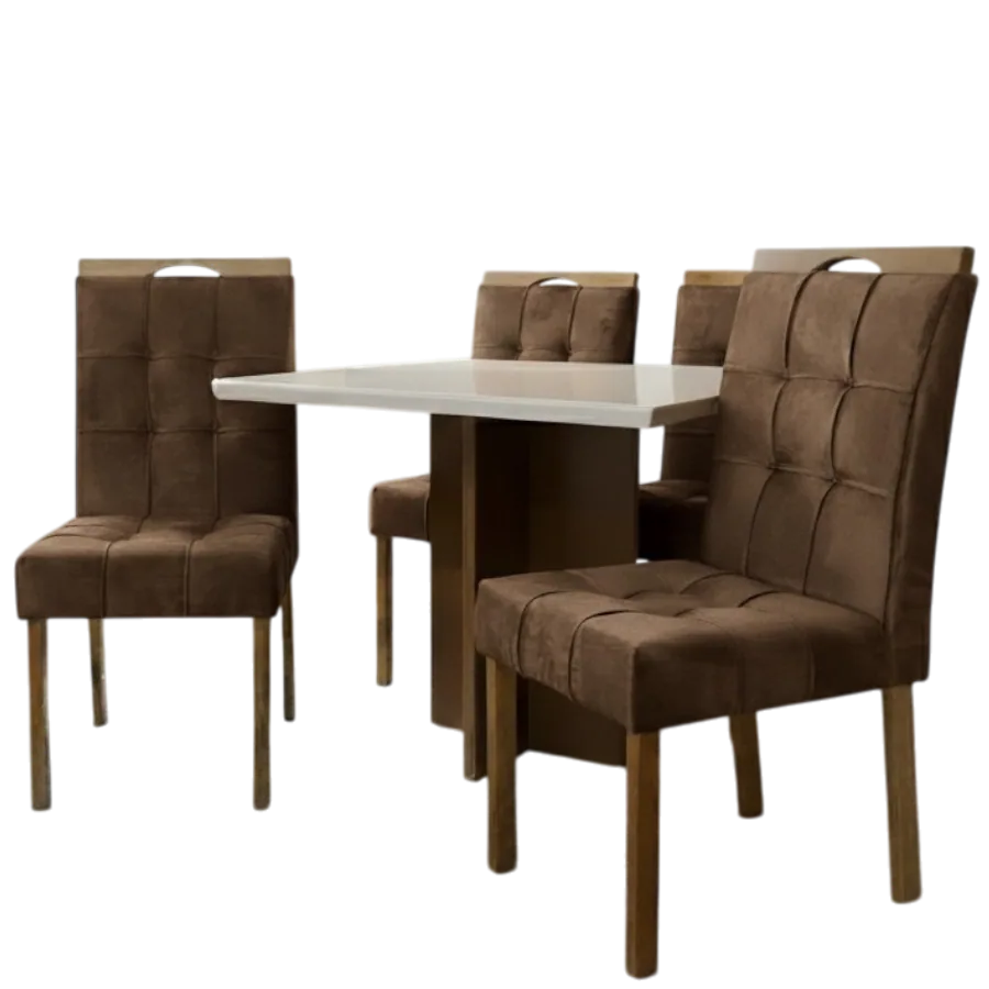 Mesa Salinas/Helô/Los Angeles 120 Cinamomo/Off White com 4 Cadeiras Sophia Veludo Marrom – CEL MÓVEIS + WM DECOR