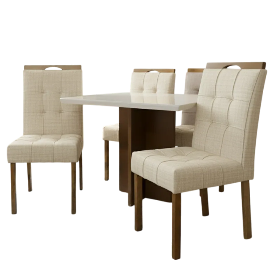 Mesa Salinas/Helô/Los Angeles 120 Cinamomo/Off White com 4 Cadeiras Sophia Linho Bege 200 – CEL MÓVEIS + WM DECOR