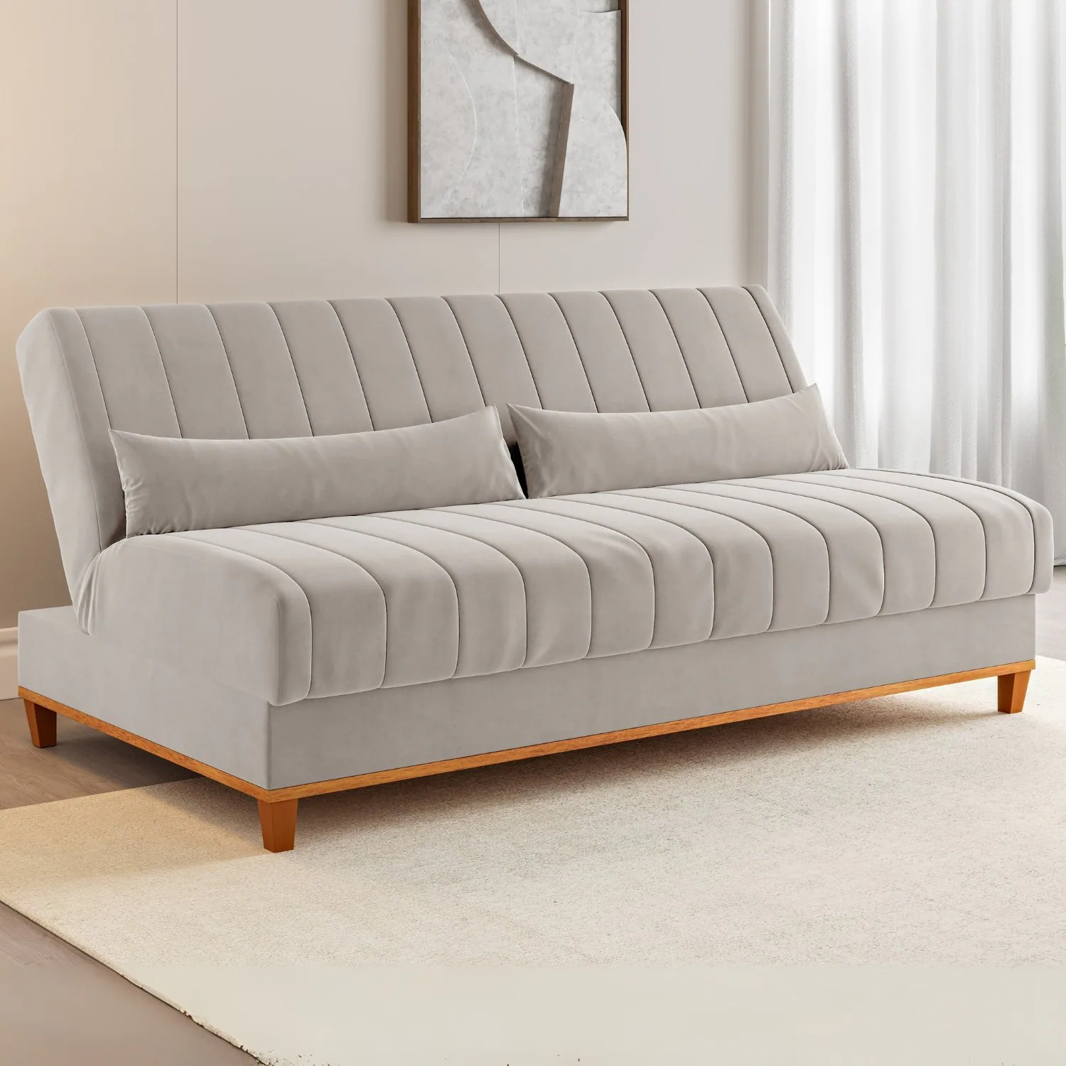 Sofá Cama Luna/Duna 1,80 m Veludo Marfim – VIERO MÓVEIS