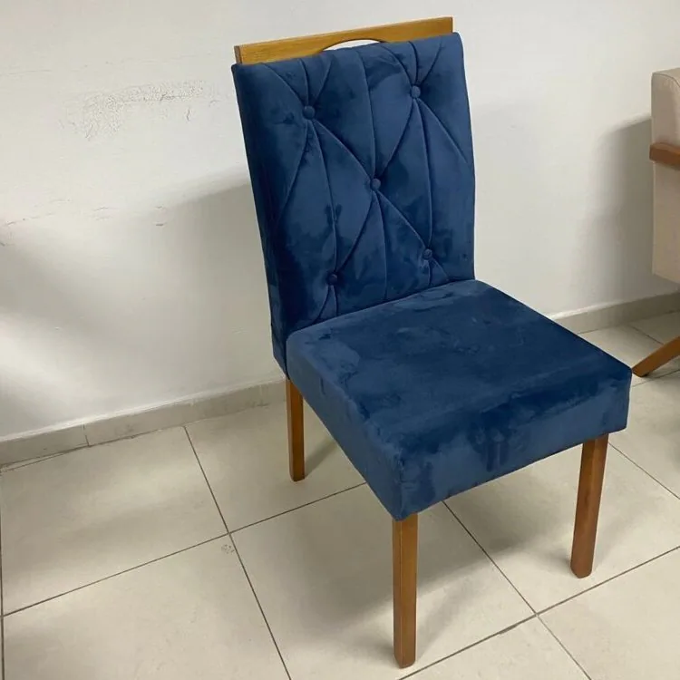 Mesa Salinas/Helô/Los Angeles 120 Cinamomo/Off White com 4 Cadeiras Yasmim Veludo Azul – AVALON DECOR + KM DECOR