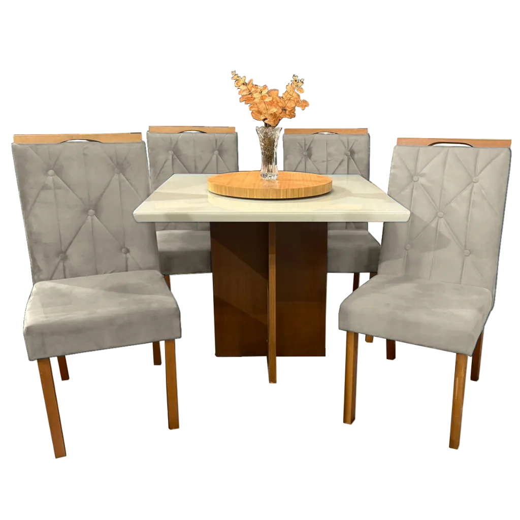 Mesa Salinas/Helô/Los Angeles 120 Cinamomo/Off White com 4 Cadeiras Yasmim Veludo Bege – AVALON DECOR + KM DECOR