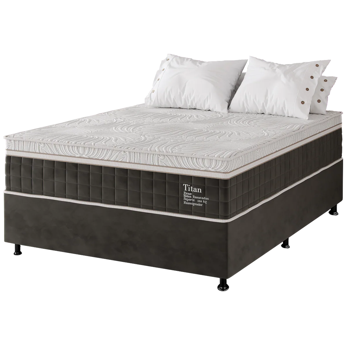 Colchão Casal Massageador Titan/Thor 34 cm D28 Molas Ensacadas + Base Box Simples Corino Preto – VIERO + BIOSTAR