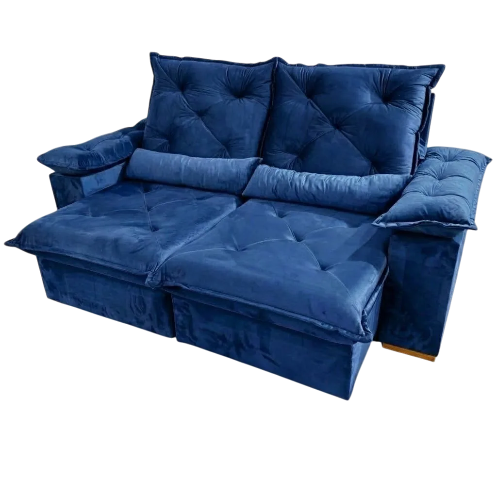 Sofá Retrátil e Reclinável Porto Madero/Brasão 2,00 m Veludo Azul – IMPERIAL DECOR