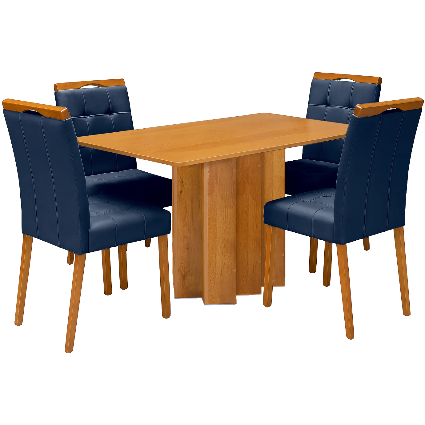 Mesa Recife 120 Cinamomo Laminado com 4 Cadeiras Sophia Veludo Azul – CEL MÓVEIS + WM DECOR