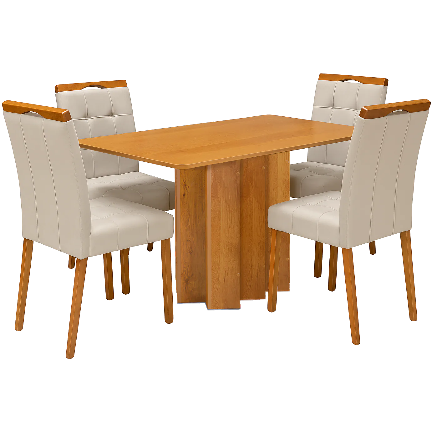 Mesa Recife 120 Cinamomo Laminado com 4 Cadeiras Sophia Veludo Bege – CEL MÓVEIS + WM DECOR
