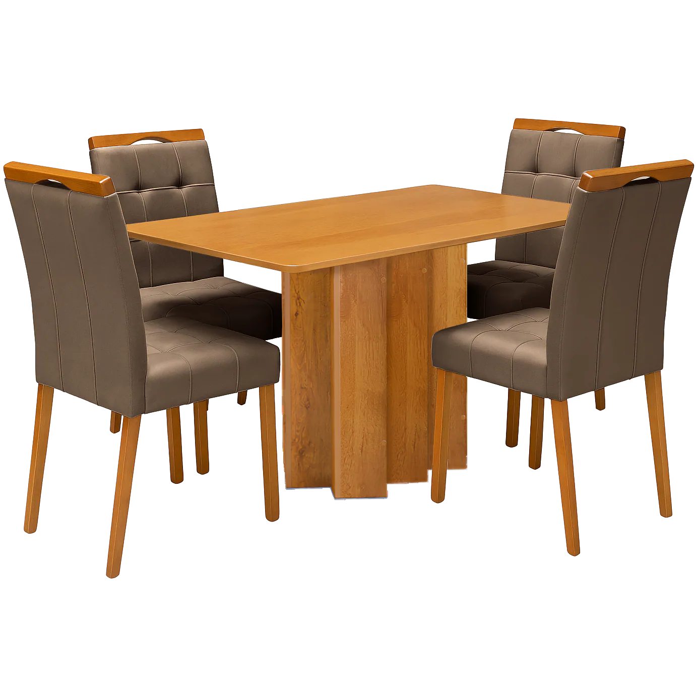 Mesa Recife 120 Cinamomo Laminado com 4 Cadeiras Sophia Veludo Marrom – CEL MÓVEIS + WM DECOR