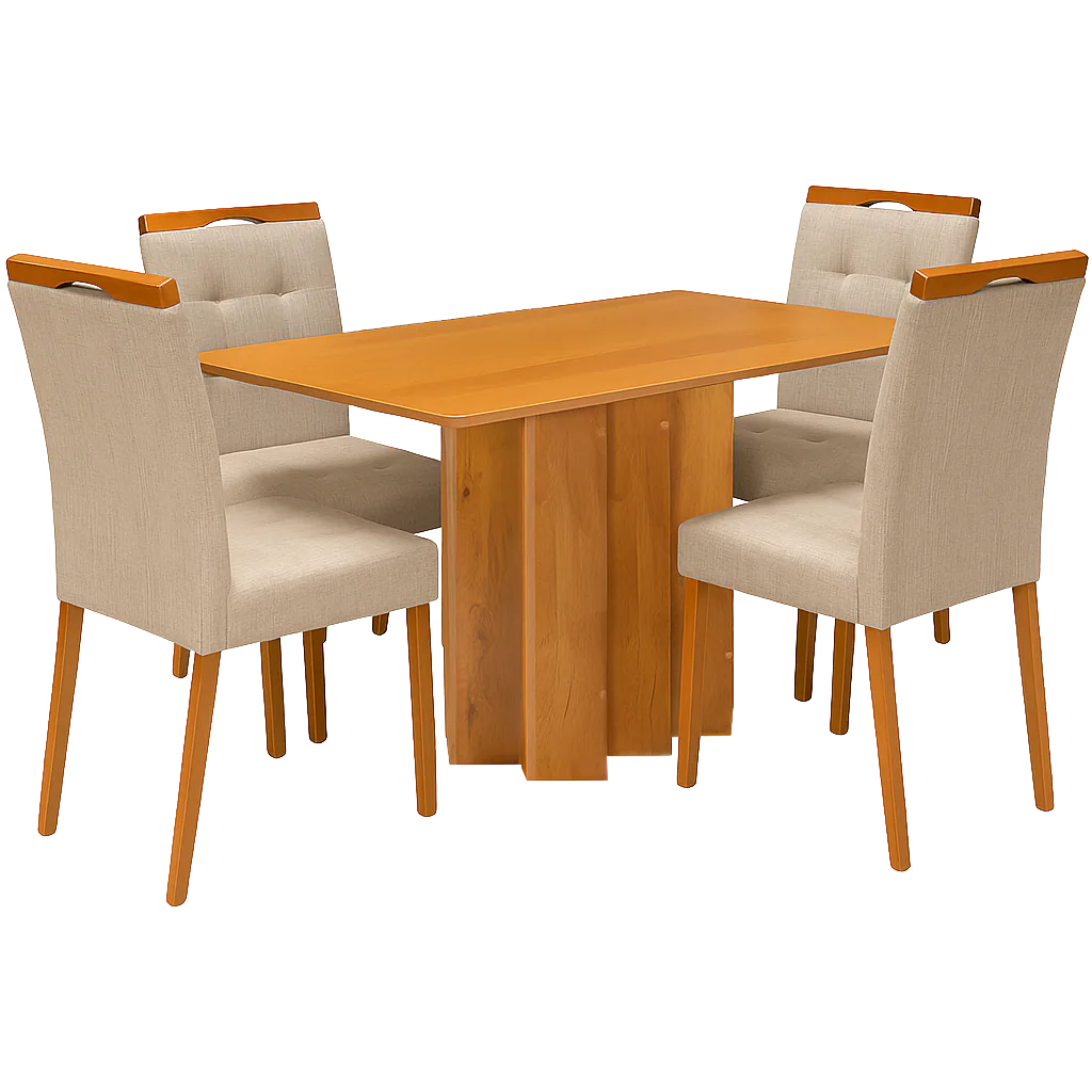 Mesa Recife 120 Cinamomo Laminado com 4 Cadeiras Sophia Linho Bege 200 – CEL MÓVEIS + WM DECOR