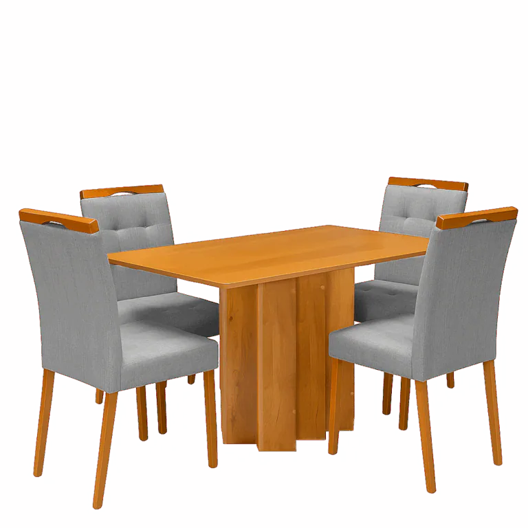 Mesa Recife 120 Cinamomo Laminado com 4 Cadeiras Sophia Linho Cinza Grafite 206 – CEL MÓVEIS + WM DECOR