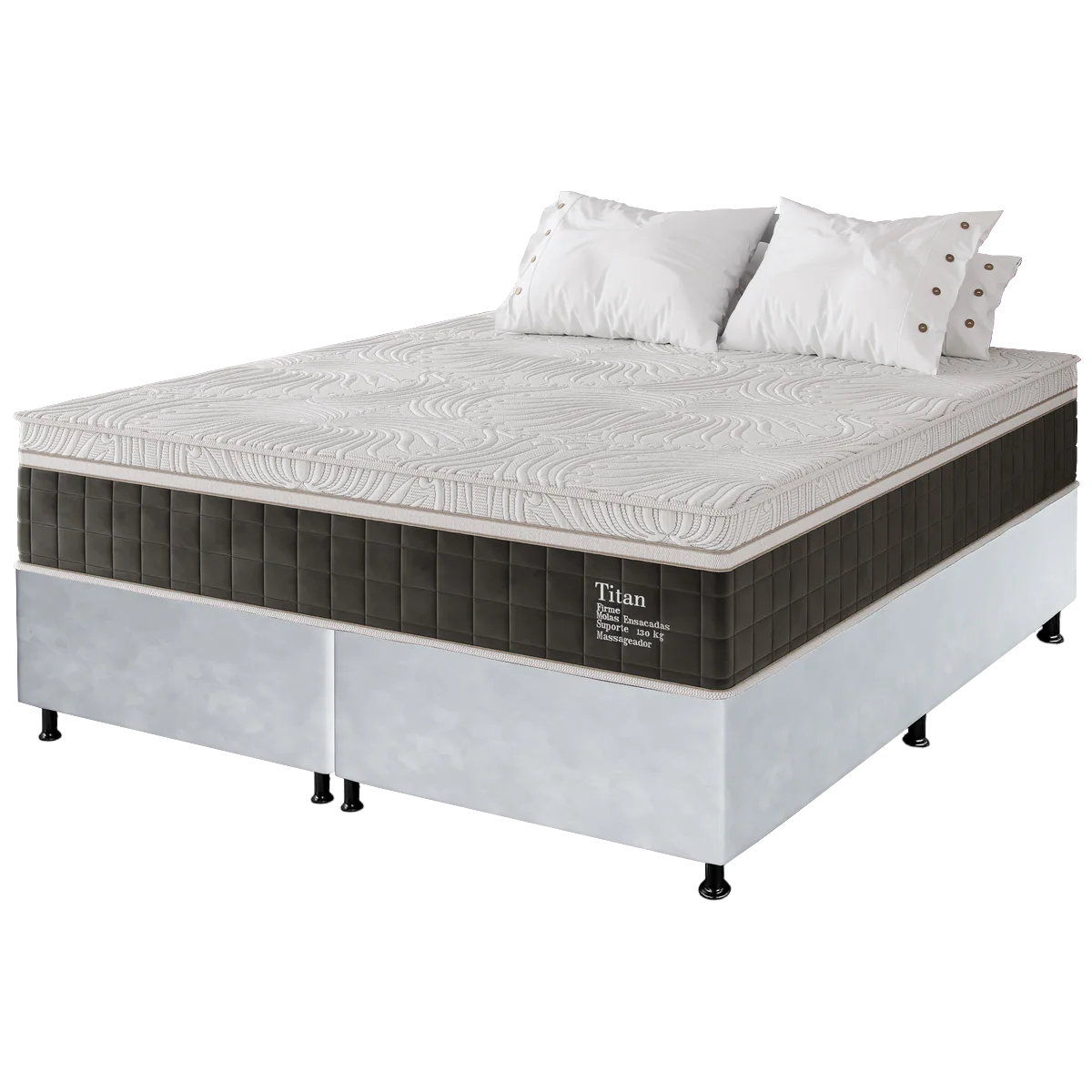 Colchão Queen Massageador Titan/Thor 34 cm D28 Molas Ensacadas + Base Box Simples Corino Branco – VIERO + ALTO NÍVEL