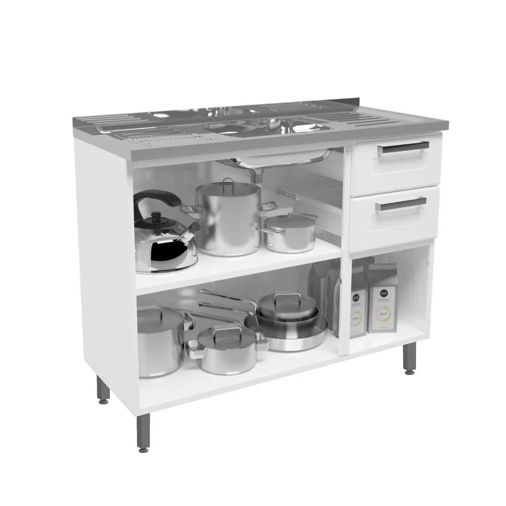Balcão 2 Gavetas Múltipla 6015590 + Tampo Pia Branco – BERTOLINI