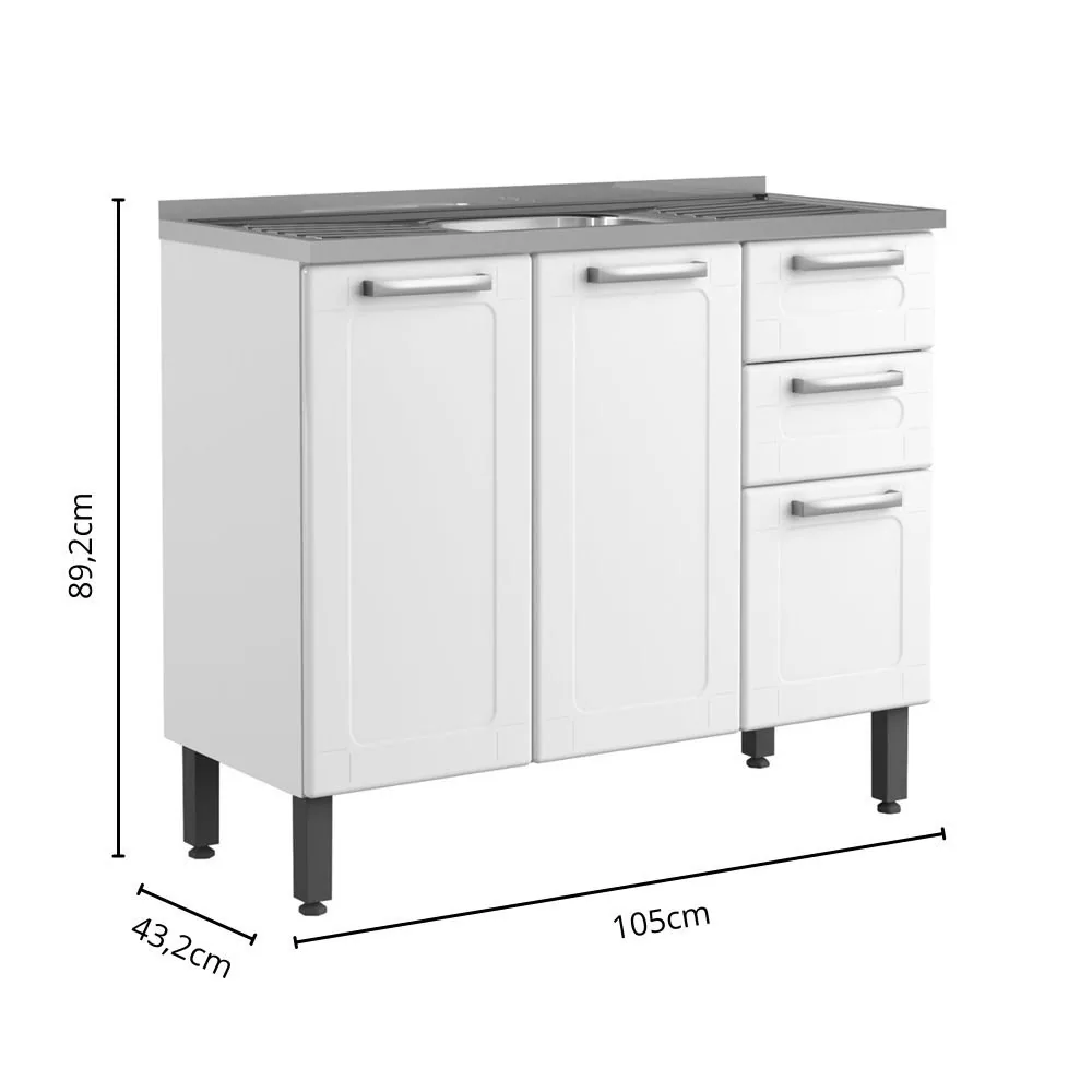 Balcão 2 Gavetas Múltipla 6015590 + Tampo Pia Branco – BERTOLINI