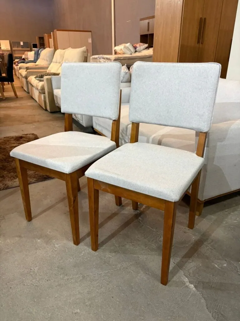 Mesa Salinas/Helô/Los Angeles 90 Cinamomo/Off White com 4 Cadeiras Pérola Linho Cinza Prata – CEL MÓVEIS + DOBUÊ MOVELAR