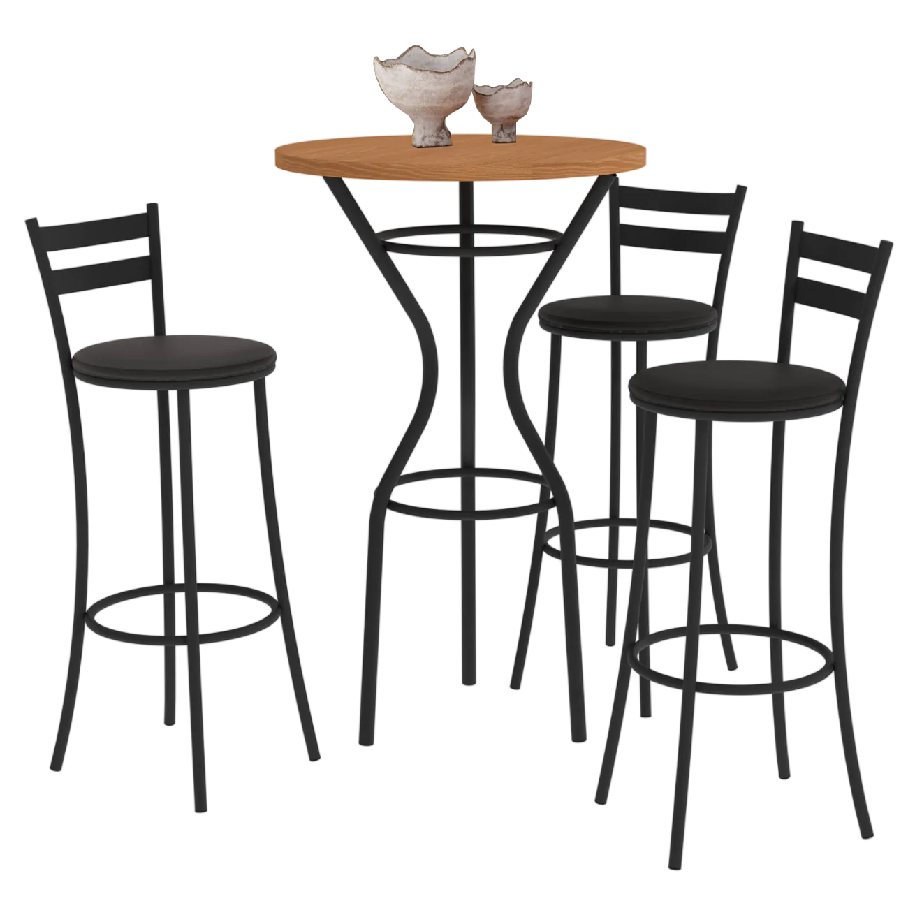 Mesa Bistrô Dublin 0,65 m com 3 Banquetas Jade CM1029(M087/TA69/3B699) Preto/Cinamomo – KAPPESBERG