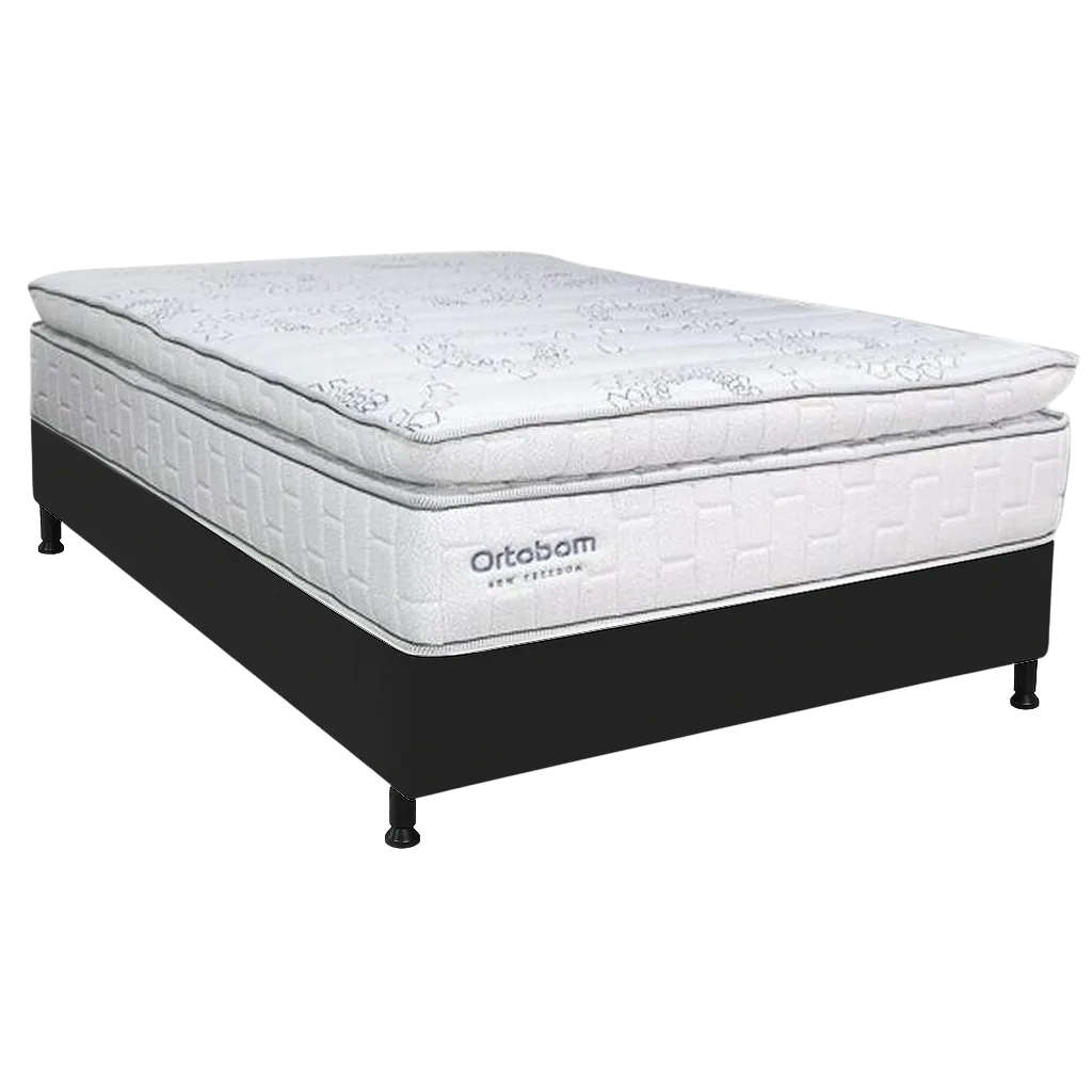 Colchão Casal New Freedom 32 cm D33 Molas Ensacadas + Base Simples Corino Preto – ORTOBOM + BIOSTAR