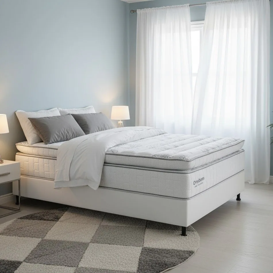Colchão Casal New Freedom 32 cm D33 Molas Ensacadas + Base Simples Corino Branco – ORTOBOM + ALTO NÍVEL