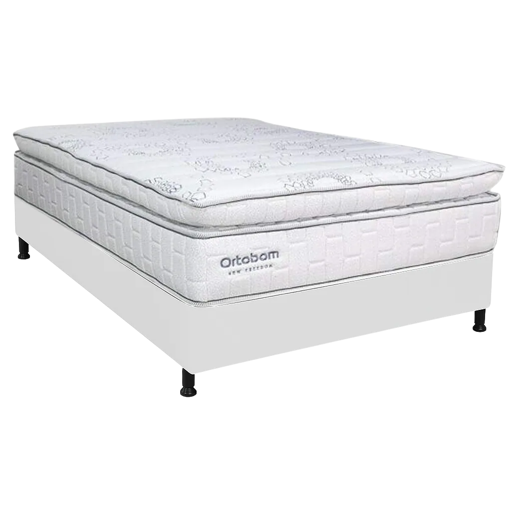 Colchão Casal New Freedom 32 cm D33 Molas Ensacadas + Base Simples Corino Branco – ORTOBOM + ALTO NÍVEL