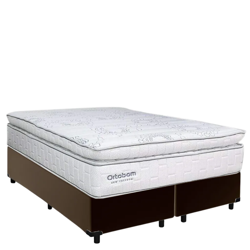 Colchão Queen New Freedom 32 cm D33 Molas Ensacadas + Base Simples Corino Marrom – ORTOBOM + ALTO NÍVEL