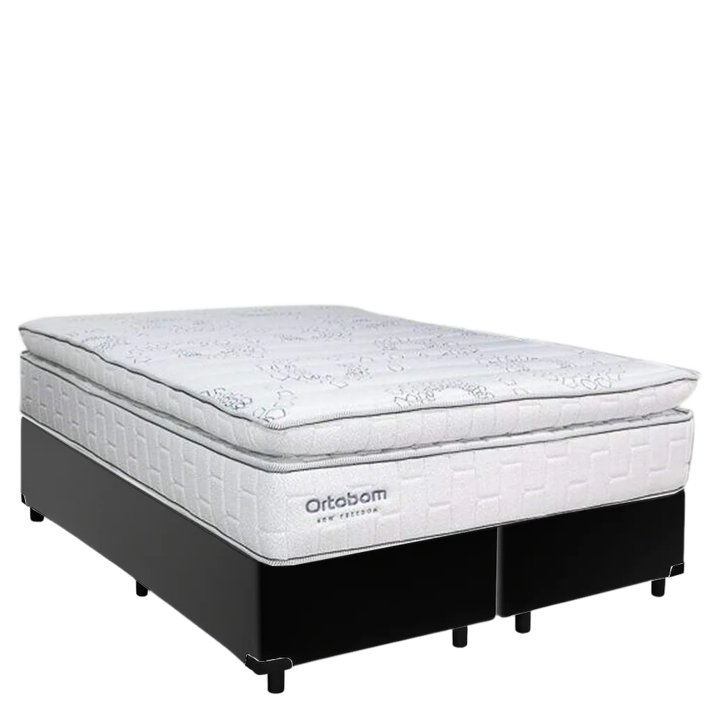 Colchão Queen New Freedom 32 cm D33 Molas Ensacadas + Base Simples Corino Preto – ORTOBOM + ALTO NÍVEL
