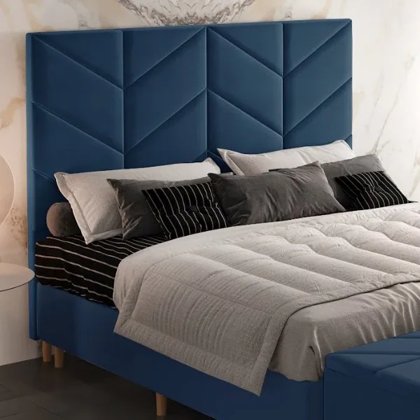 Cabeceira Queen Berlim Veludo Azul B024 – LARMÓVEIS/TREVO ESTOFADOS