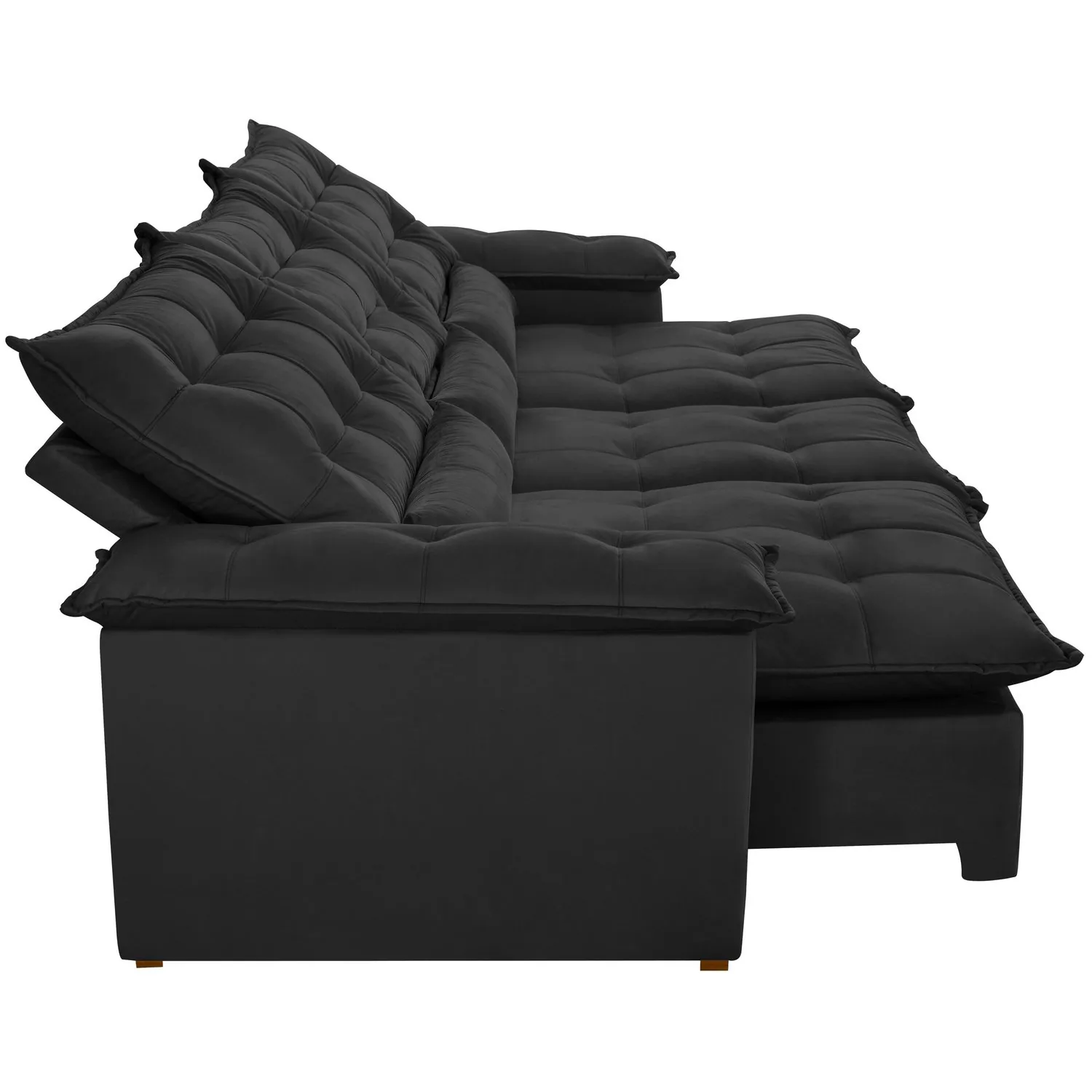 Sofá Retrátil e Reclinável Niger 3,10 m Veludo Preto B013 – TREVO ESTOFADOS