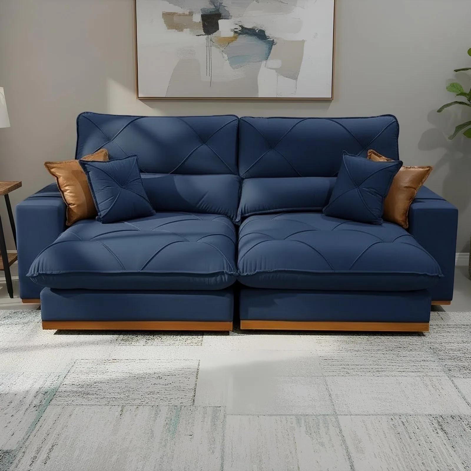 Sofá Retrátil e Reclinável Aquiles/Gran Bello 2,50 m Veludo Azul 104 – ZARAT ESTOFADOS
