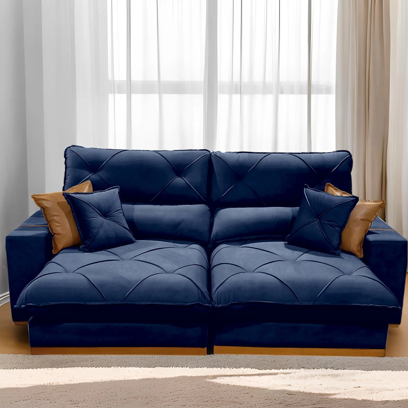 Sofá Retrátil e Reclinável Aquiles/Gran Bello 2,50 m Veludo Azul 104 – ZARAT ESTOFADOS