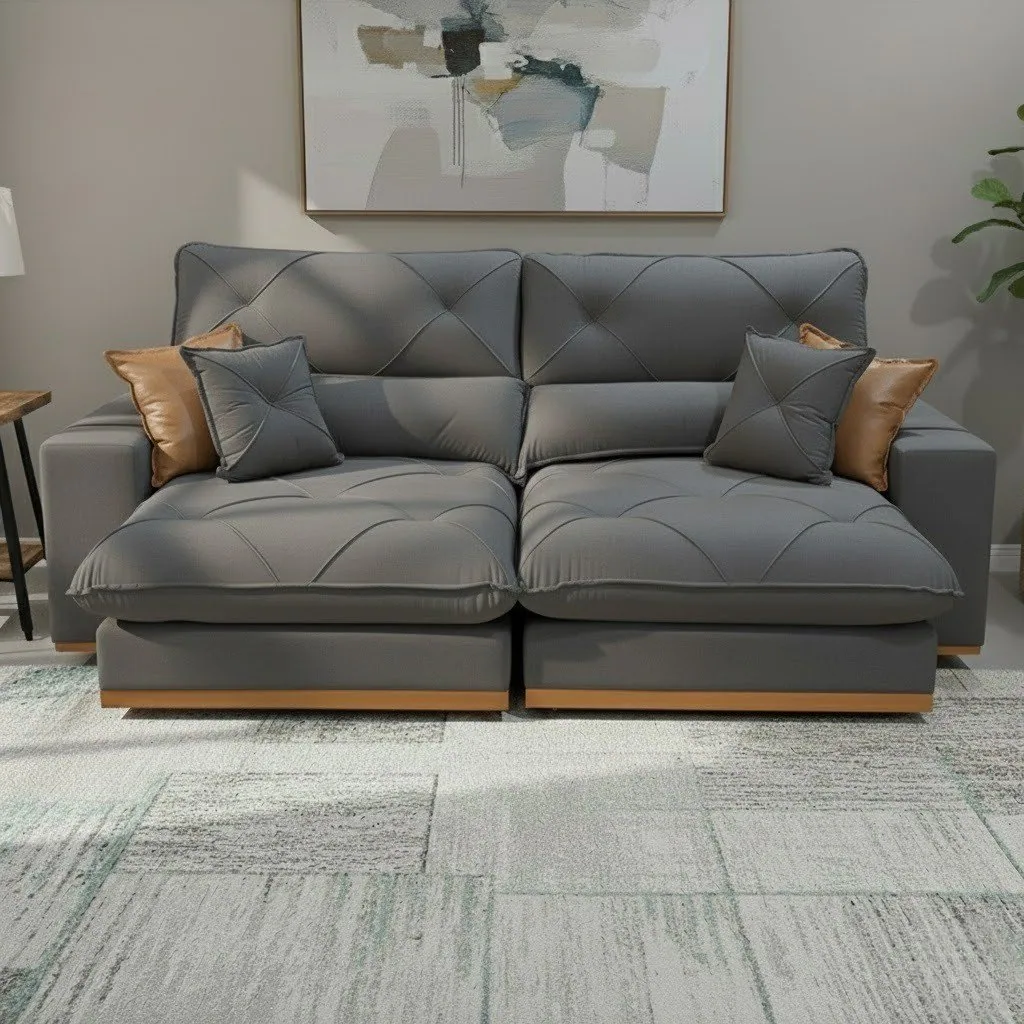 Sofa Retratil e Reclinavel Aquiles/Gran Bello 2,50 m Veludo Cinza 101 – ZARAT ESTOFADOS