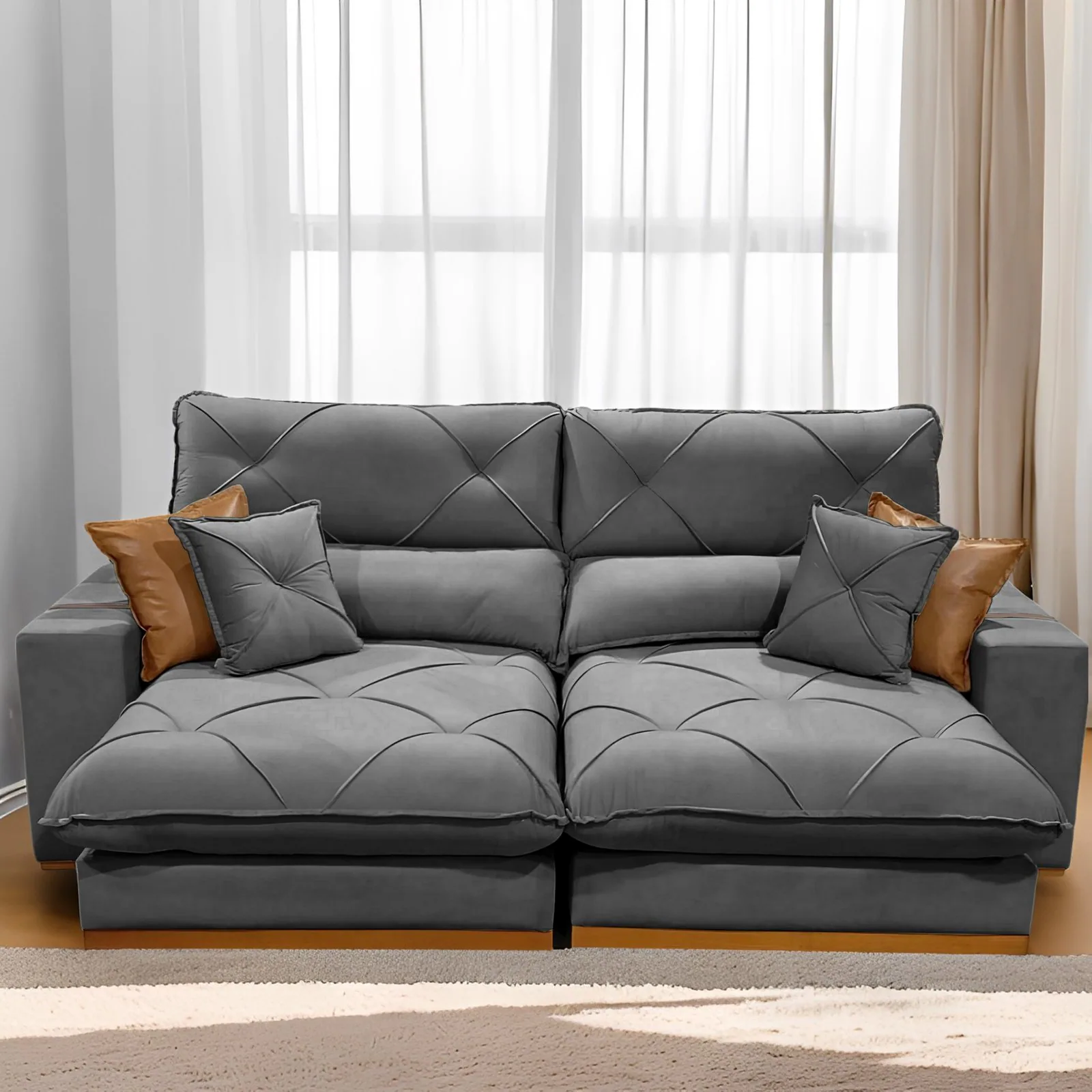 Sofa Retratil e Reclinavel Aquiles/Gran Bello 2,50 m Veludo Cinza 101 – ZARAT ESTOFADOS