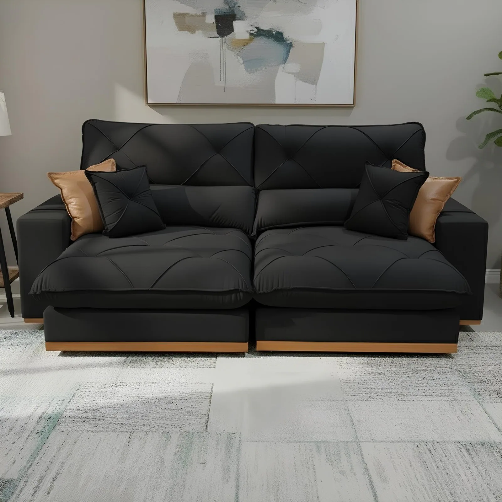 Sofa Retratil e Reclinavel Aquiles/Gran Bello 2,50 m Veludo Preto 111 – ZARAT ESTOFADOS