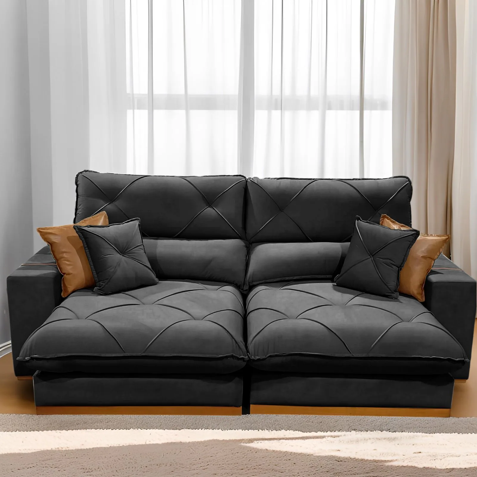 Sofa Retratil e Reclinavel Aquiles/Gran Bello 2,50 m Veludo Preto 111 – ZARAT ESTOFADOS