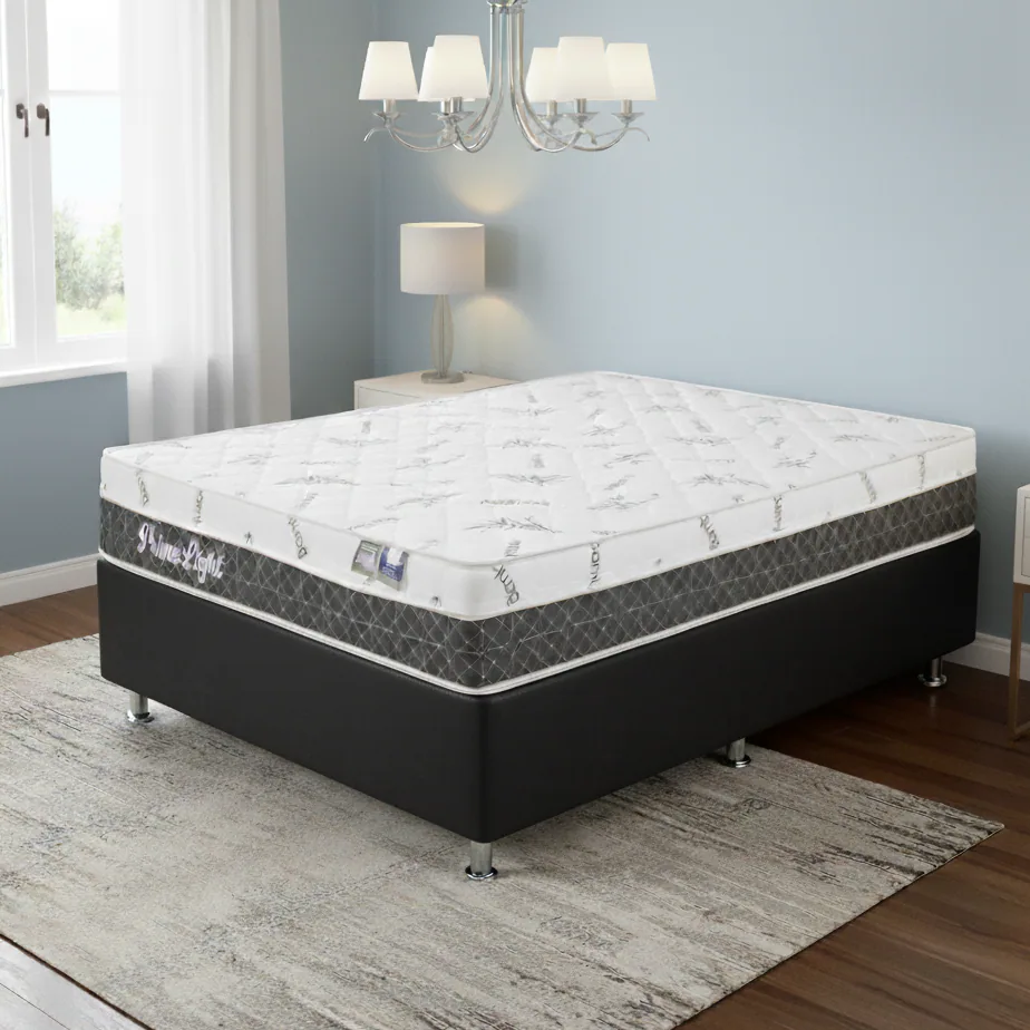 Colchão Casal Prime Light 26 cm D28 Molas Ensacadas + Base Simples Corino Preto – ORTHOPRIME + BIOSTAR