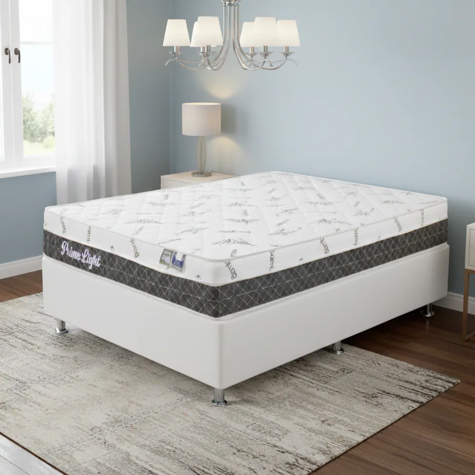 Colchão Casal Prime Light 26 cm D28 Molas Ensacadas + Base Simples Corino Branco – ORTHOPRIME + ALTO NÍVEL
