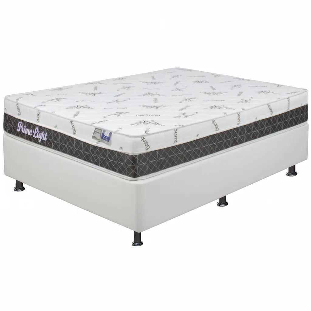 Colchão Casal Prime Light 26 cm D28 Molas Ensacadas + Base Simples Corino Branco – ORTHOPRIME + ALTO NÍVEL