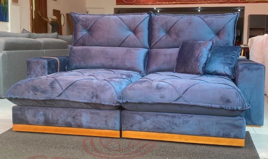 Sofá Retrátil e Reclinável Gran Bello Light 2,30 m Veludo Cinza – QUINE ESTOFADOS