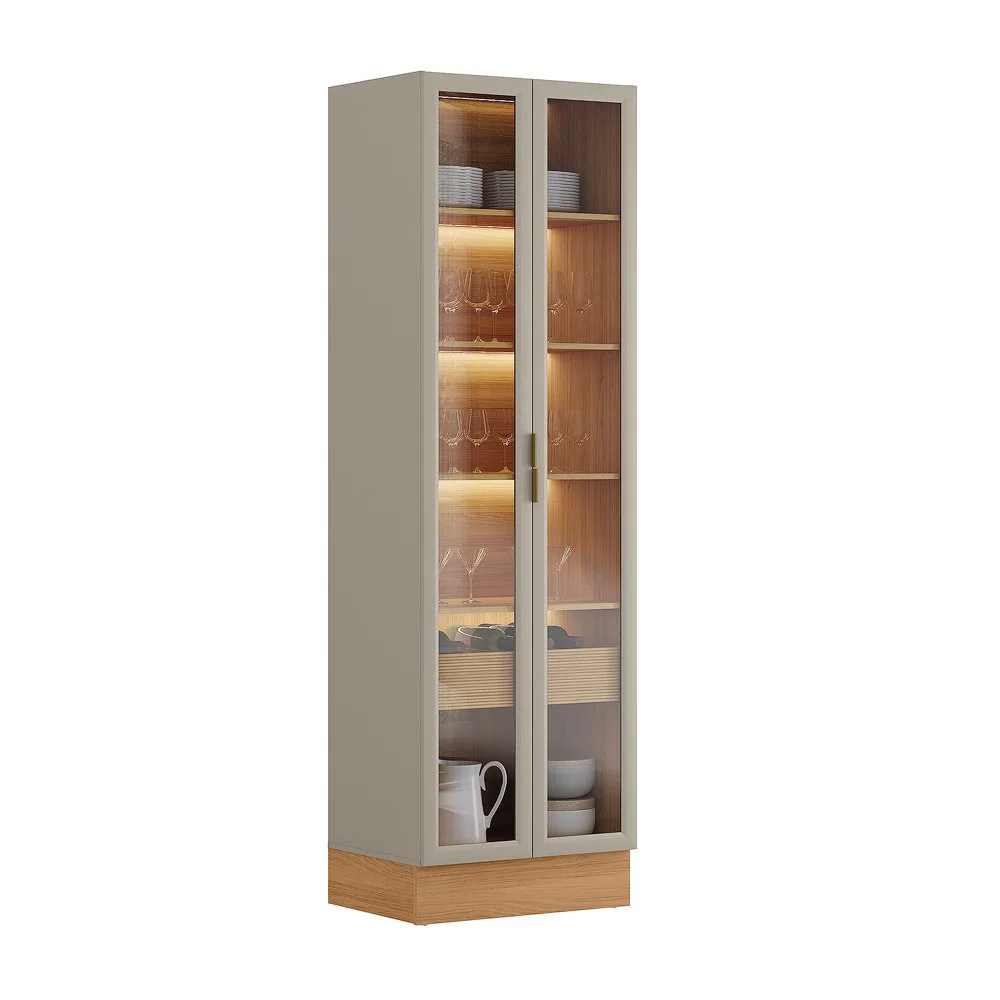 Cristaleira Allure 0.7 com Rodapé Simples Jequitibá/Gris Fosco – LINEA BRASIL