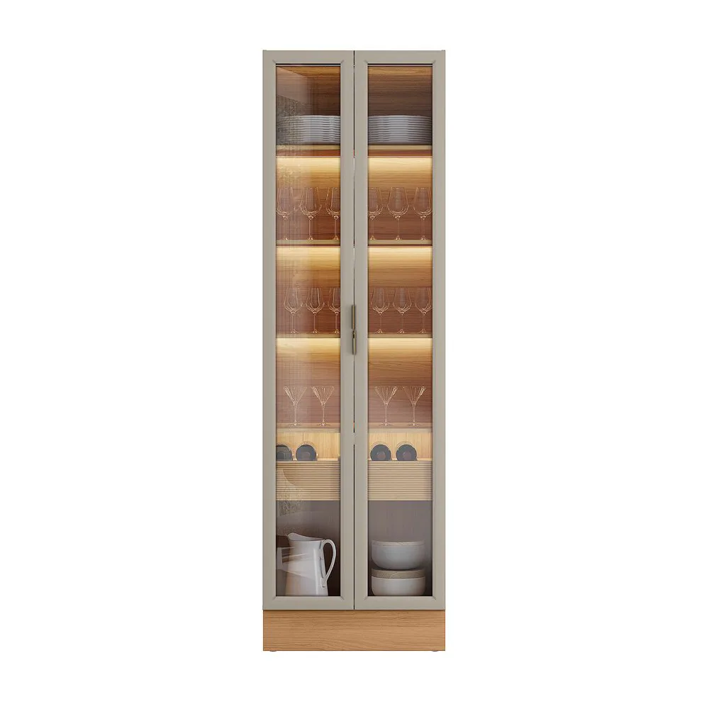 Cristaleira Allure 0.7 com Rodapé Simples Jequitibá/Gris Fosco – LINEA BRASIL