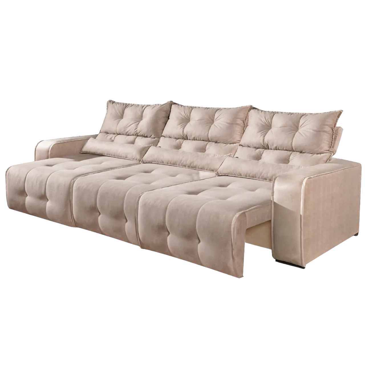 Sofá Retrátil e Reclinável Premier/Minas 2,50 m Veludo Bege 512 – DECORAR ESTOFADOS