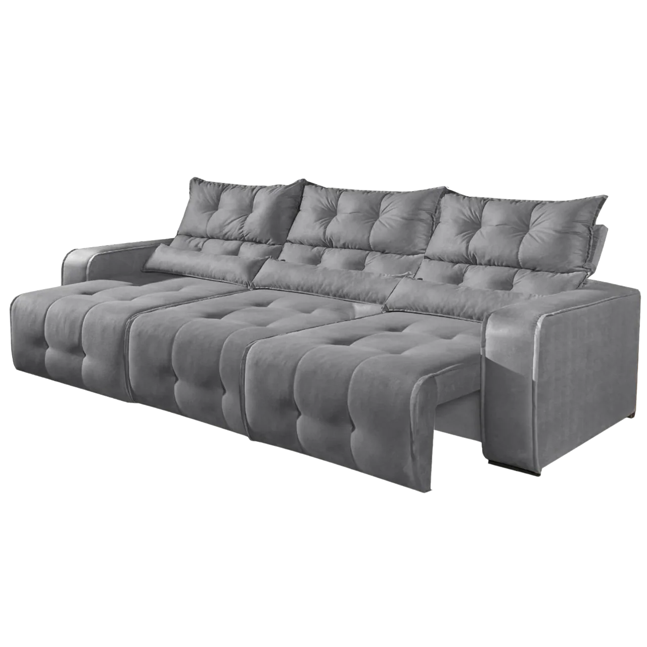 Sofá Retrátil e Reclinável Premier/Minas 2,50 m Veludo Cinza 508 – DECORAR ESTOFADOS