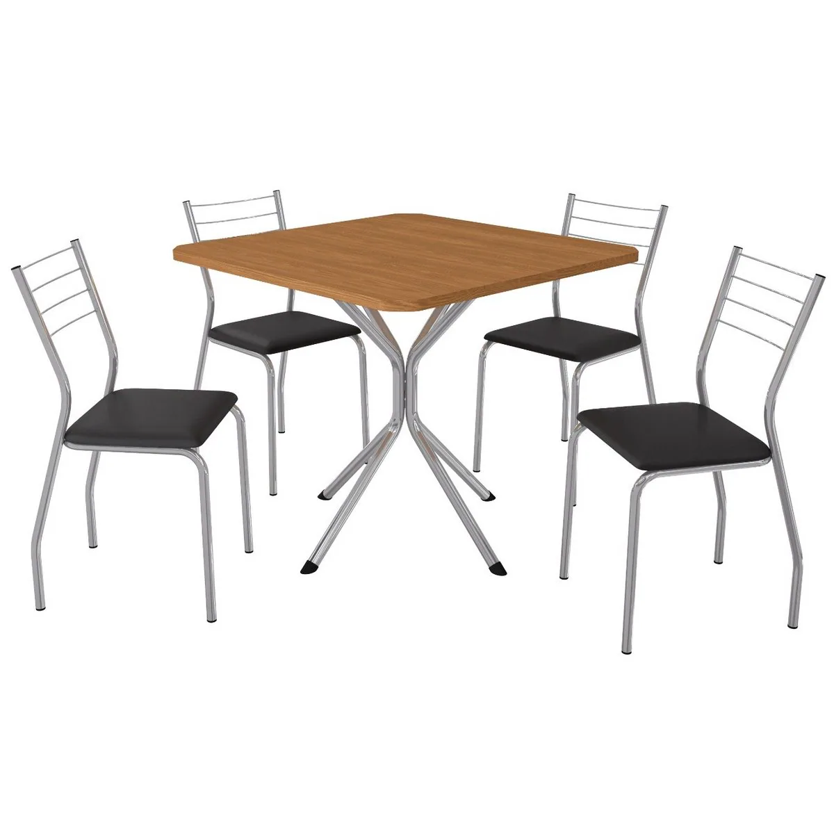 Mesa Creta 0,90 com 4 Cadeiras Malta CMC1078(M088/F090/4C140) Cromado/Canela – KAPPESBERG