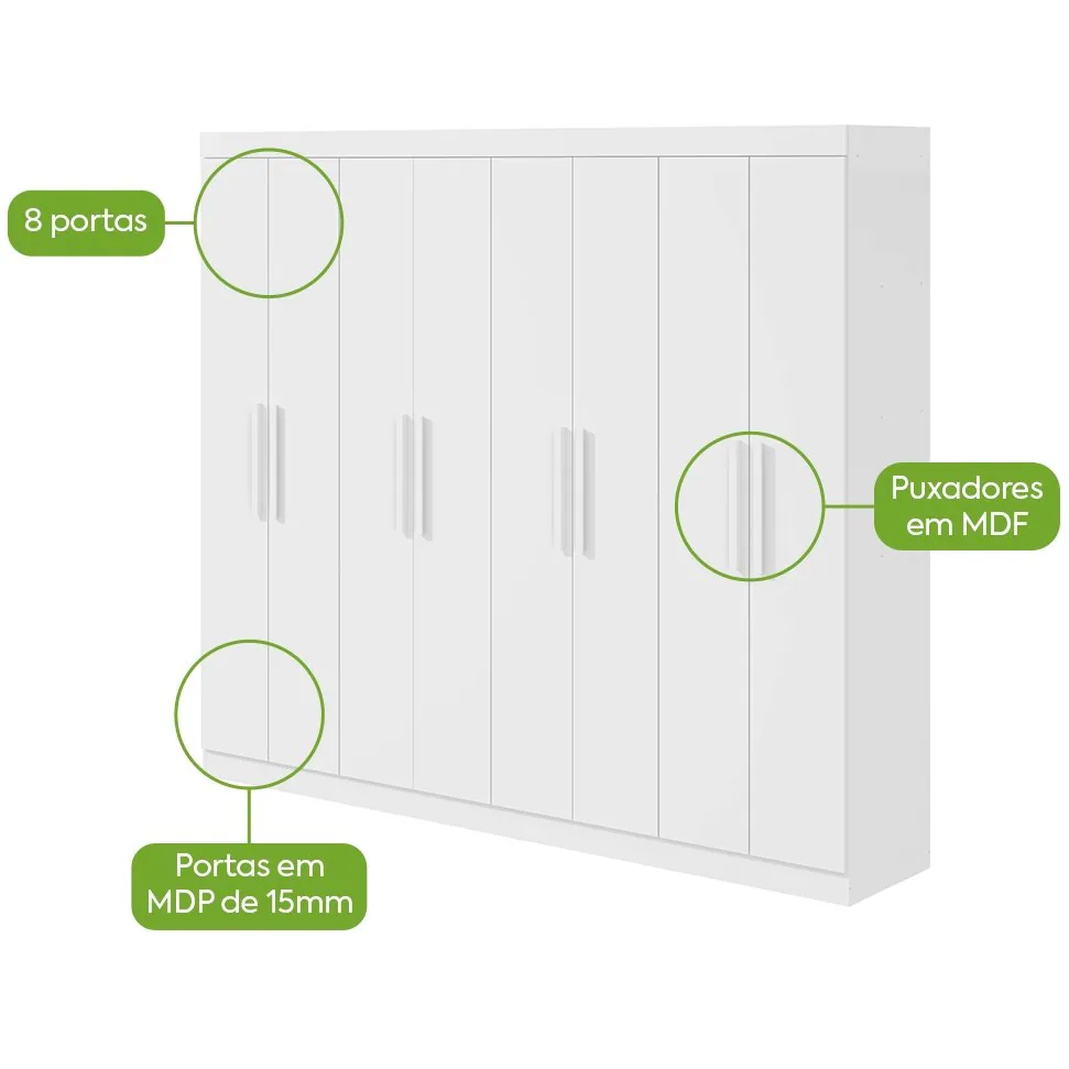 Guarda-Roupa 8 Portas Andara Soft 2,36 m Branco – LOPAS